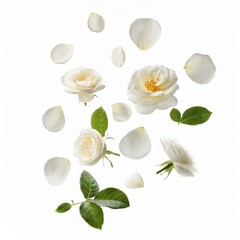 Elegant White Rose Petals Falling in the Air