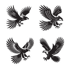 Detailed Vector OF  the Flying Harpy Eagle Silhouette Isolated on White Background