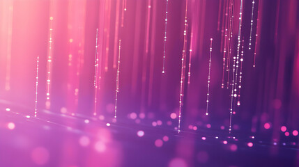 Vertical Light Trails And Glowing Dots On A Soft Pink Background, Representing Digital Networks And Data Flow. Generative AI