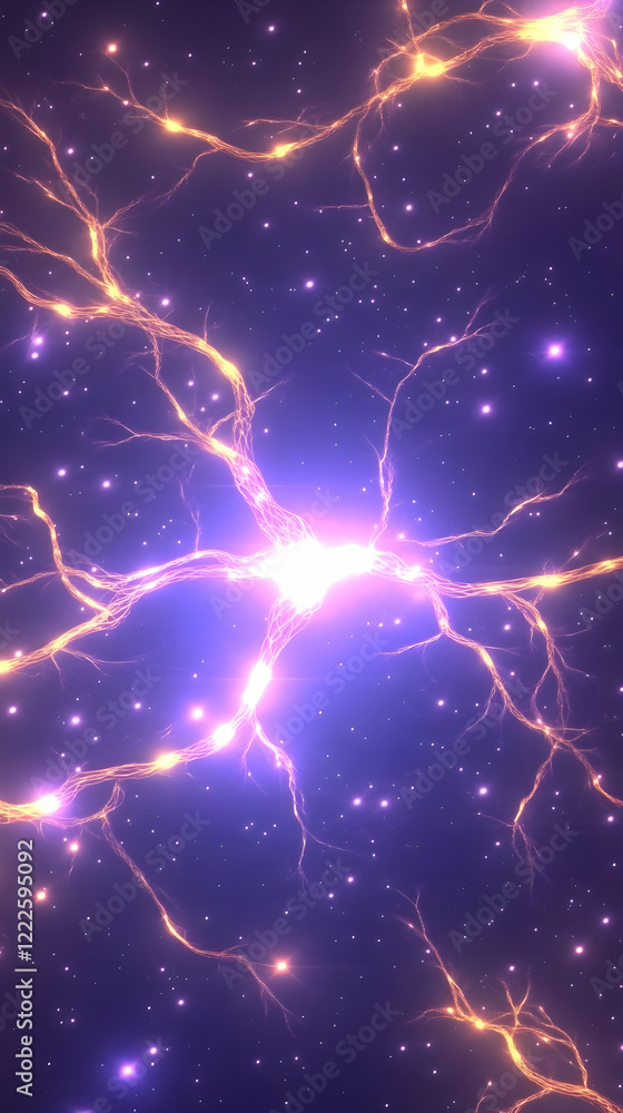 Poster abstract background with glowing golden lines resembling energy currents in space