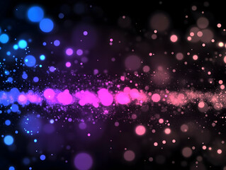 Abstract Background with Colorful Bokeh Lights and Particles Glow Beautifully on Dark Backdrop.