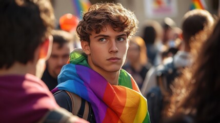 Fototapeta premium A young man with rainbow flag.
