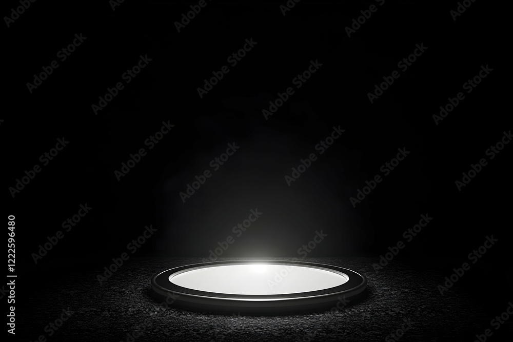 Poster circular light source illuminates dark textured surface gently from below mysteriously