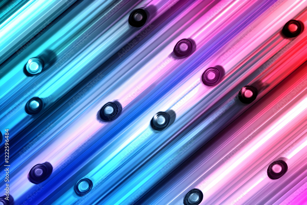 Poster abstract background features diagonal colorful stripes and dark circular shapes