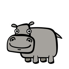 Cute cartoon hippopotamus or hippo wild animal. Vector illustration isolated on white background.