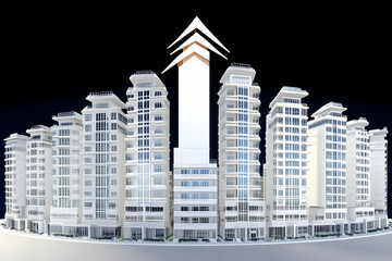 White Buildings Stand Tall with an Upward Arrow Symbolizing Growth and Success Efficiently
