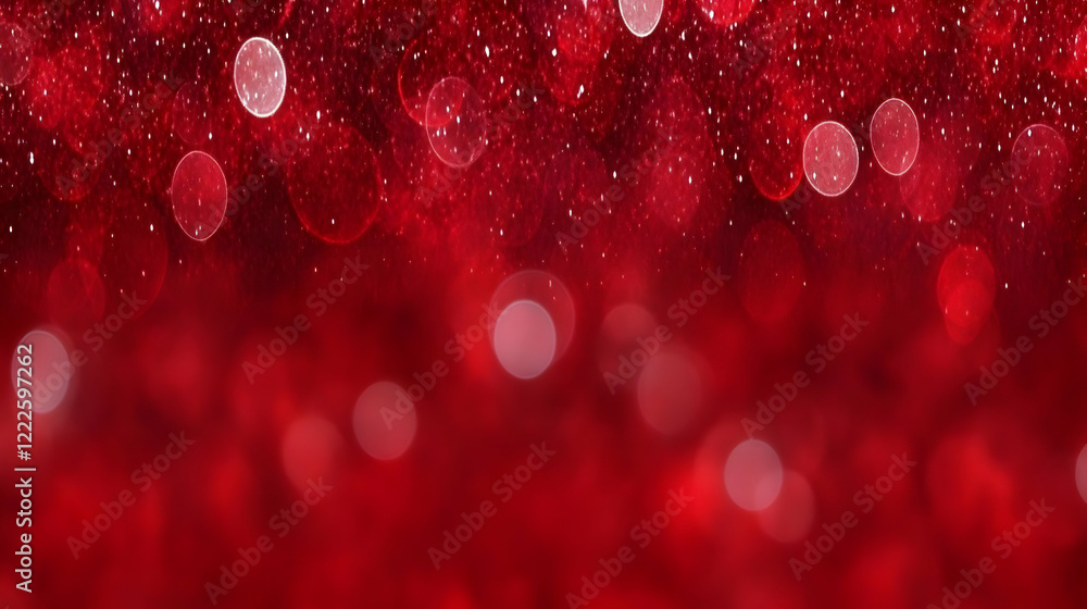 Poster red abstract background with sparkling glitter and bokeh lights creates festive atmosphere