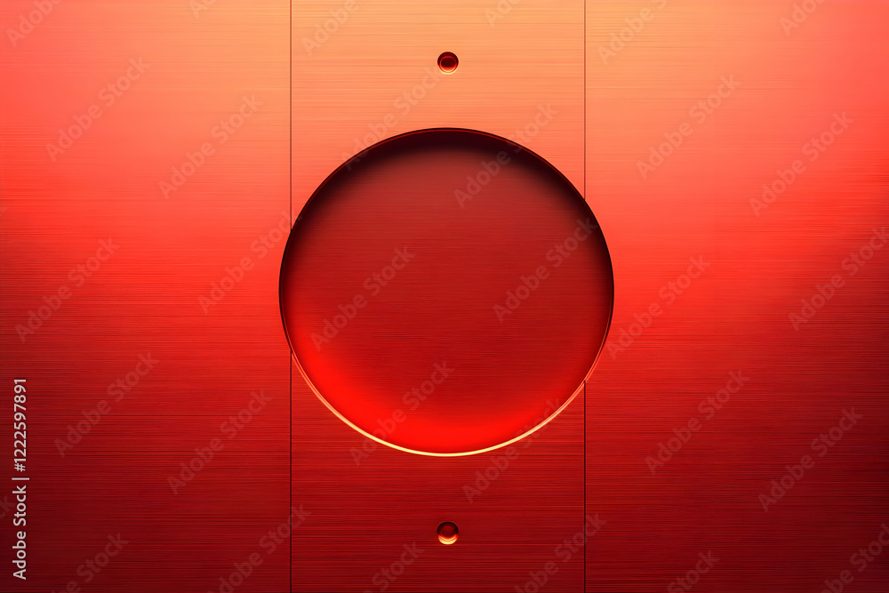 Poster red brushed metal background with circular indentation and two small dots