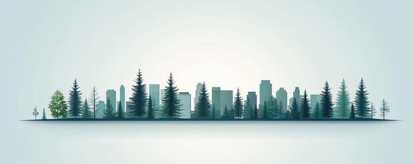 Fototapeta premium Air quality minimalist idea. A serene urban skyline blend with lush green trees creating a peaceful environment.