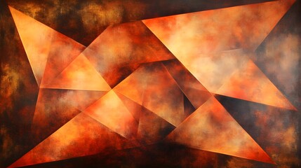 Abstract Geometric Art Brown Orange Canvas Texture