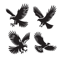 High-Quality Vector Silhouette of a Flying Hawk on White Background"