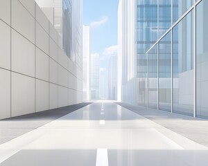 Obraz premium Modern City Street Architecture, Empty Road Between Tall Buildings