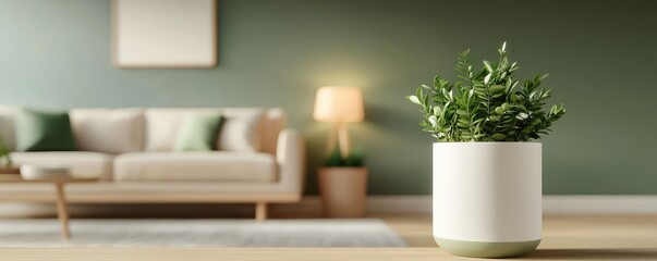 Green design minimalist concept. A stylish green plant in a pot, enhancing modern home decor with a calming touch.