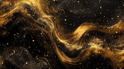 Gold and black particle wave background