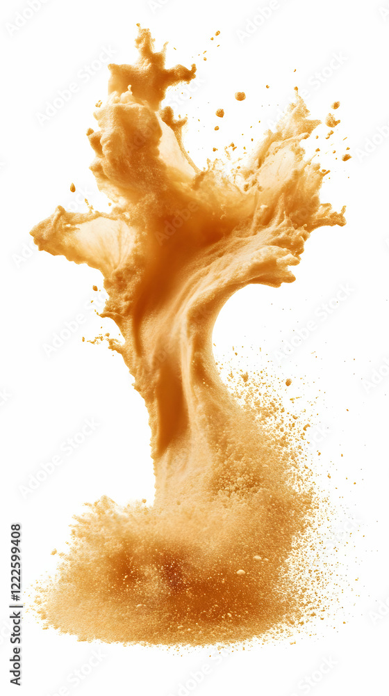 Poster dynamic orange splash explodes with energetic motion on white background