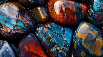 Vibrant Rainbow Pebbles, Close-up Shot of Colorful Polished Stones