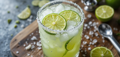 Fototapeta premium Refreshing lemon juice with slices of lemon for a tangy and healthy drink