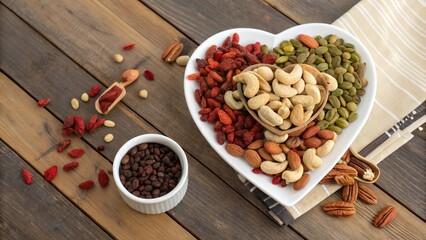 Heart-Shaped Plate with Cashews and Macadamia Nuts
