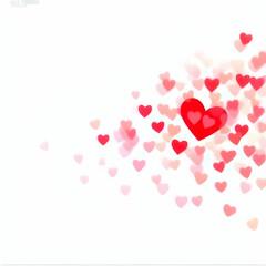 Red and Pink Hearts Fill Right Side of White Backgroud with Romantic and Affectionate Mood