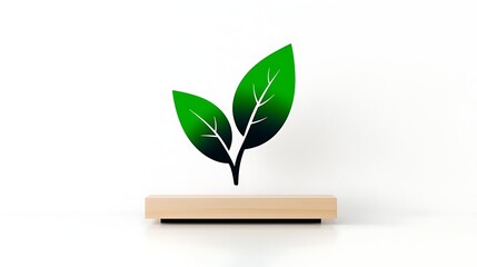 Two Green Leaves on a Wooden Shelf A Minimalist Nature Concept