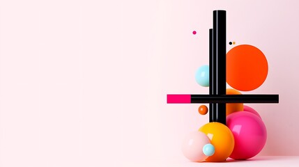 Vibrant Abstract Composition with Colorful Spheres and Geometric Shapes