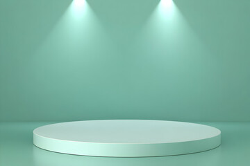 3D Podium Illuminates a Pastel Green Studio Background Ideal for Product Display
