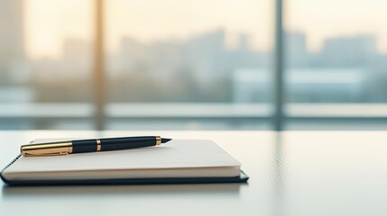 Minimalist home concept. Minimalist home concept. Elegant pen resting on a notebook, symbolizing creativity and professional writing.