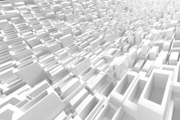 Abstract geometric landscape with white cubes and rectangles. 3d render