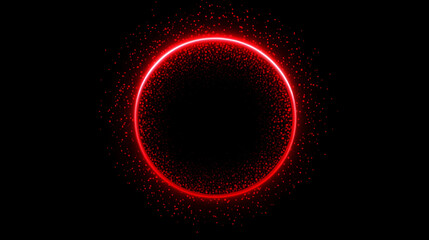 Red glowing circular frame with particle effects creates an abstract background vividly.