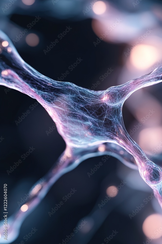 Poster network of flowing lines and structures glows in blue and purple, resembling a neural network. the d