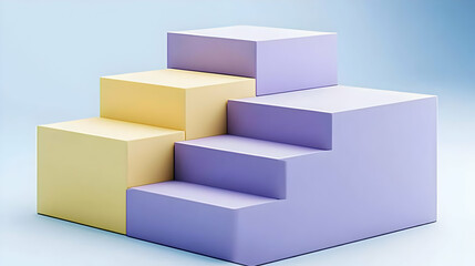 Fototapeta premium 3D Illustration of Ascending Steps in Purple and Yellow with a Light Blue Backdrop