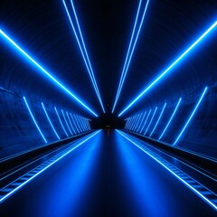 Futuristic Tunnel with Blue Neon Lights