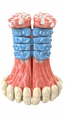 3D Illustration of Teeth and Gums Structure Shows Tooth Enamel, Dentin, and Pulp with Realistic Details