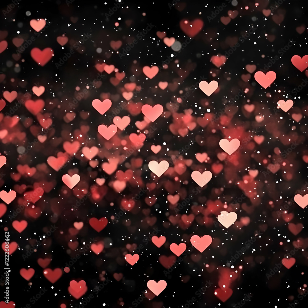 Aufkleber abstract background with glowing red and pink hearts on a dark background with subtle sparkle effect