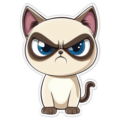 Obraz premium A cartoon cat with a grumpy expression, large blue eyes, and distinctive markings, featuring prominent eyebrows and a curled tail.