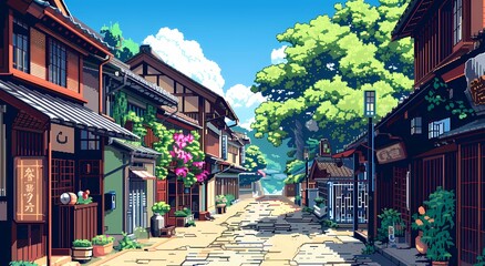 Fototapeta premium japanese city street pixel art