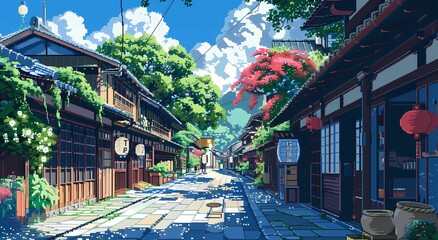  japanese city street pixel art