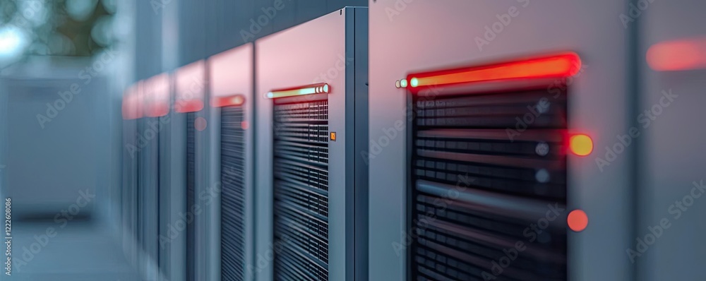 Aufkleber renewable energy minimalist concept. close-up view of server racks with glowing indicators highlight