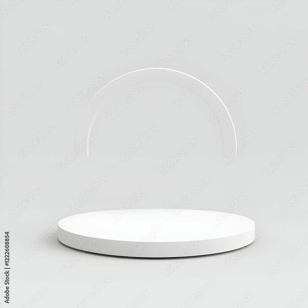 Poster white cylinder podium with arch on empty background for product placement smoothly.