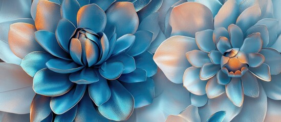 Surreal embossed floral design in glossy blue tones with subtle beige highlights features large blooms on the left and smaller blooms on the right