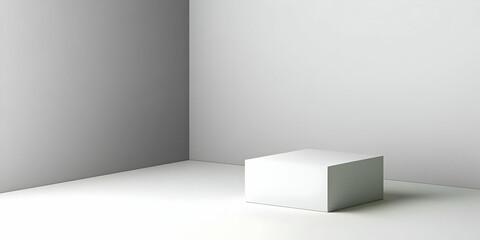 White Cube Sits in a Corner of a Room with Gray and White Walls, Minimalist 3D Render