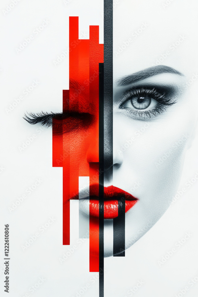 Poster a close-up of a face split into different segments, each showing a unique emotion or personality --a