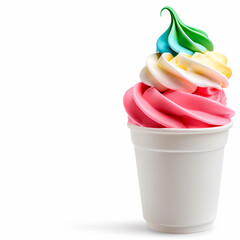Multicolored Frozen Yogurt in White Cup