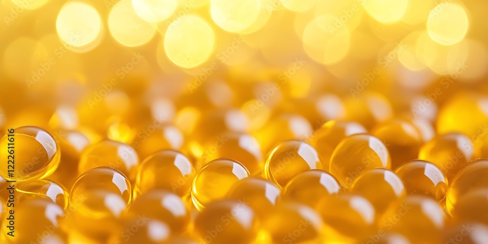 Poster a close-up view of shiny, translucent yellow spheres, creating a warm and inviting atmosphere with a