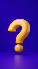 3D Yellow Question Mark Floating on a Purple Background: A Symbol of Inquiry and Curiosity