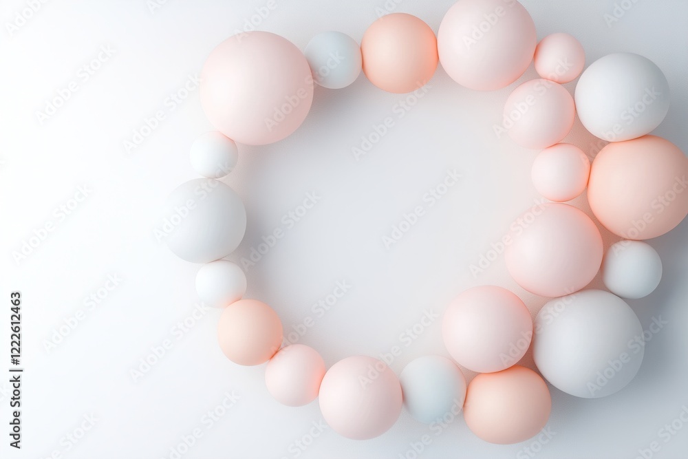 Poster a collection of glowing spheres in soft pastel colors forms a supportive circular shape, gently floa