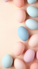 Colorful pastel eggs arranged on a soft background, creating a festive spring atmosphere during an Easter celebration