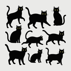 set of cats silhouettes