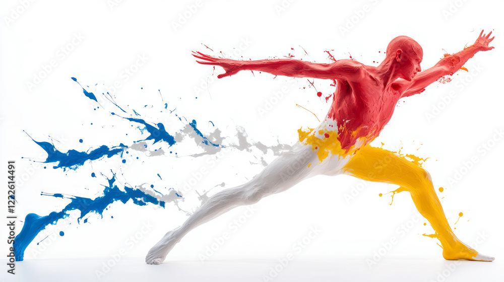Poster a dancer with paint trails extending from each movement, capturing the fusion of art and motion --ar