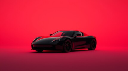 A sleek black sports car stands out against a vibrant red background, highlighting its design and elegance.
